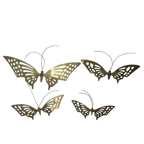 Vintage MCM Brass Butterflies Wall Hanging Set Of 4 Decorative Art - Picture 1 of 4